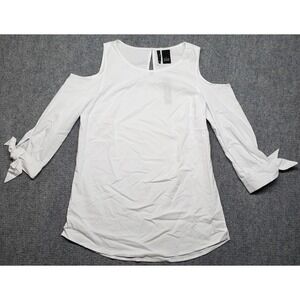 New Directions Blouse Womens S White Cold Shoulder Long Sleeve Tie Cuff Top New